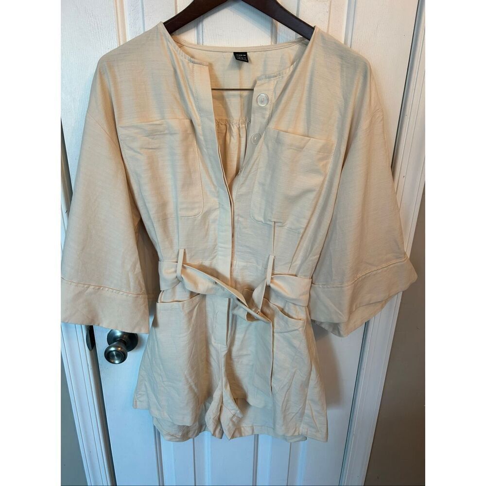 SHEIN 100% Cotton jump romper suit size M tan or ivory color flared sleeves